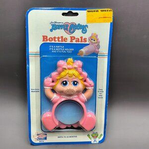 Muppet Babies Miss Piggy Bottle Pal and Rattle Remco Pink Muppets NOS Vintage